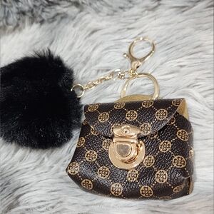 Mini Purse with Black Fuzzy ball Bag Charm/Keychain